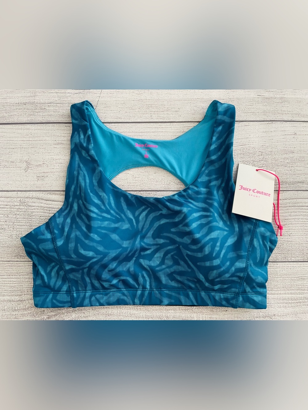 Juicy Couture Blue Teal Zebra-Print Sports Bra
